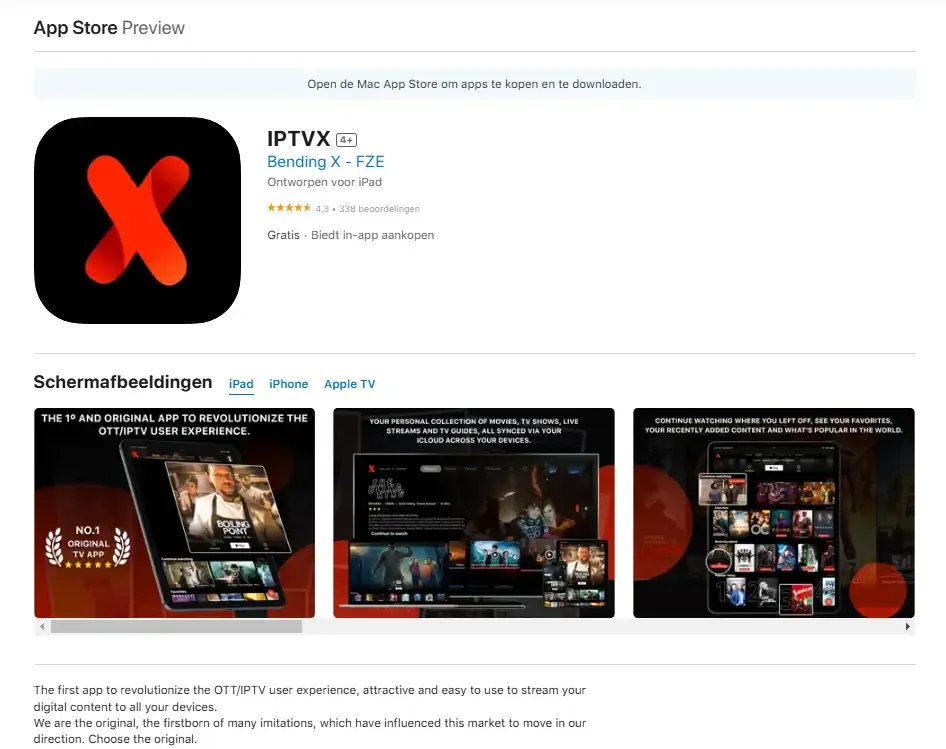 IPTVX app op iOS