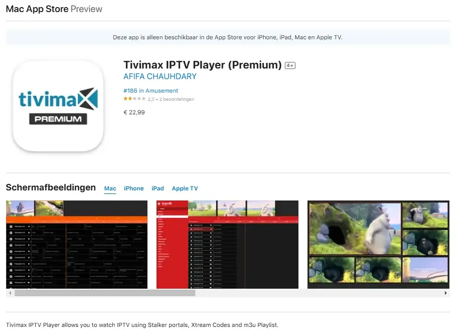 TiviMax IPTV-speler op iOS