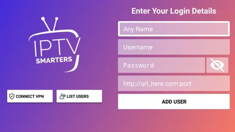 IPTV Smarters Pro inlogscherm met Xtream Codes op Samsung en LG TV